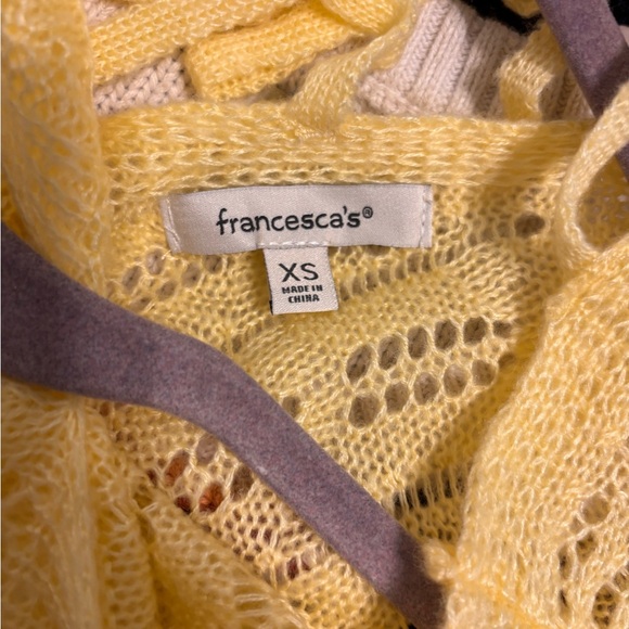 Francesca's Collections Sunny Yellow Open Knit V-Neck Sweater - Picture 3 of 3
